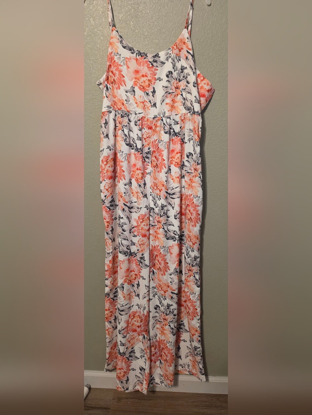 Floral Maxi Jumpsuit — White with Coral Floral